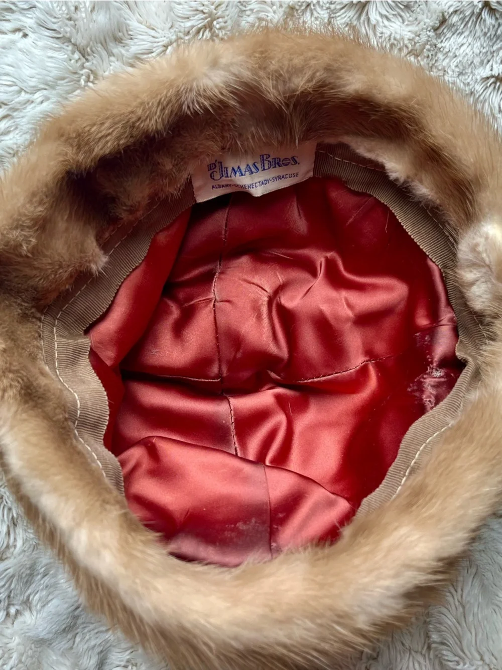 Rare Vintage d'Jimas Bros Genuine Mink Fur Pillbox Hat Secretly Warm Collection